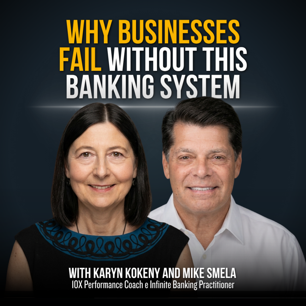 Promotional thumbnail: two smiling hosts with the headline “Why Businesses Fail Without This Banking System,” and a bottom caption noting their coaching/practitioner titles.