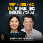 Promotional thumbnail: two smiling hosts with the headline “Why Businesses Fail Without This Banking System,” and a bottom caption noting their coaching/practitioner titles.